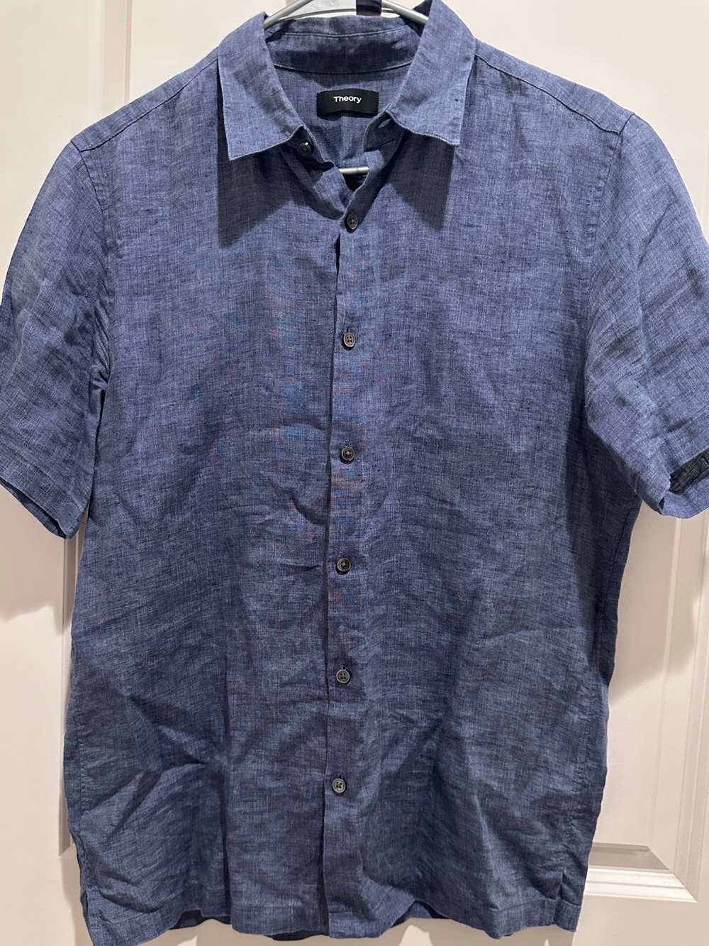 Theory Men's Short-Sleeve Button-Down Shirt in Navy Blue